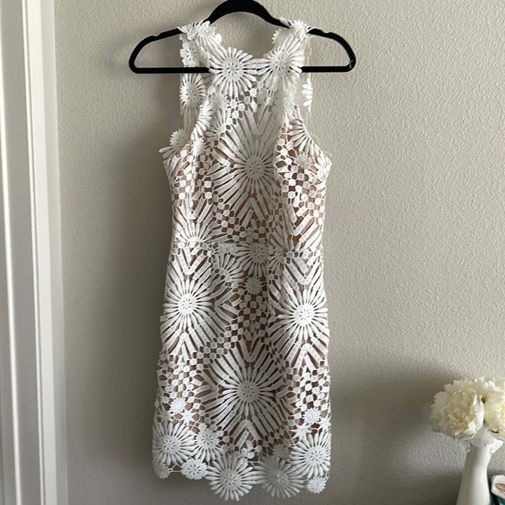 Saylor x Free People White Flower crochet Dress Sz L